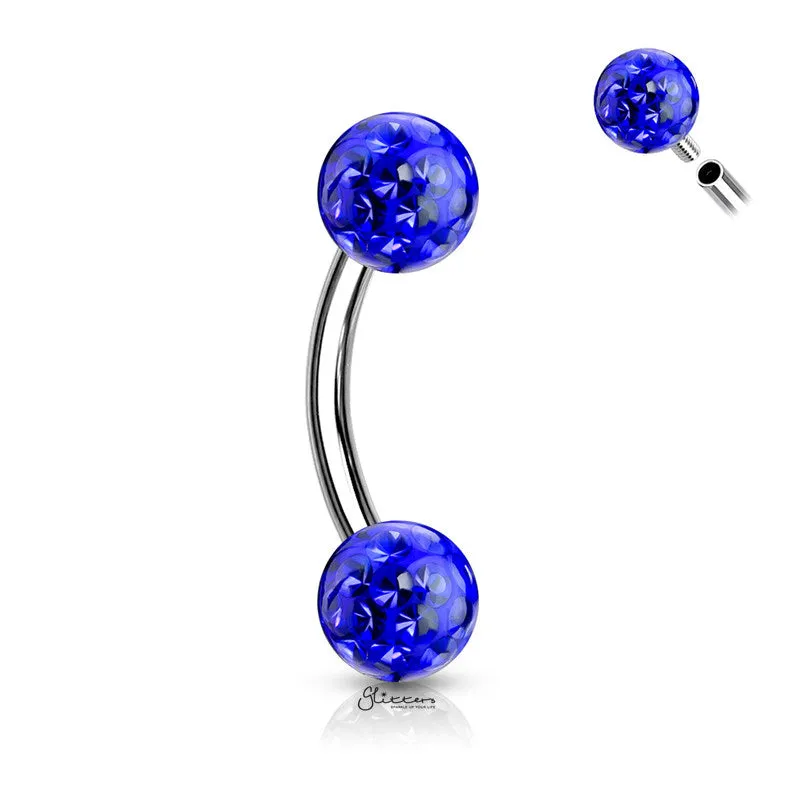 Epoxy Covered Crystal Paved Balls Eyebrow Barbells - Blue