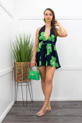 Floral Open Back Sleeveless Romper