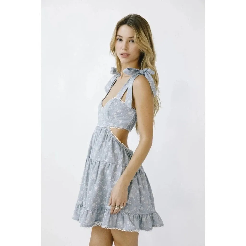 Floral Tie-Strap Bustier Denim Mini Dress