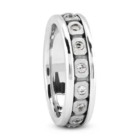 Gabriel Men's Diamond Wedding Ring Round Cut Burnished Set in Platinum By Mike Nekta NYC, 7MM