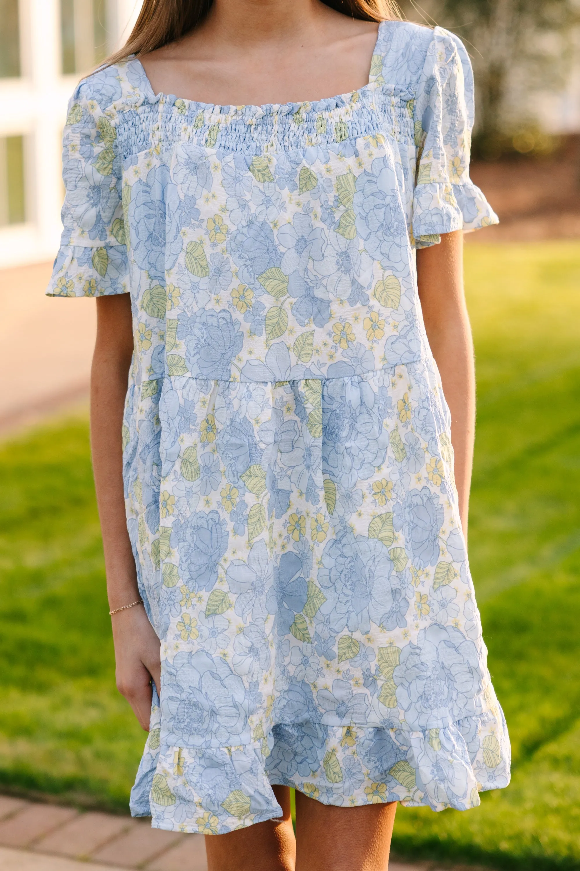 Girls: On The Look Out Light Blue Floral Dress