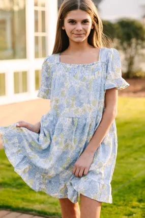 Girls: On The Look Out Light Blue Floral Dress