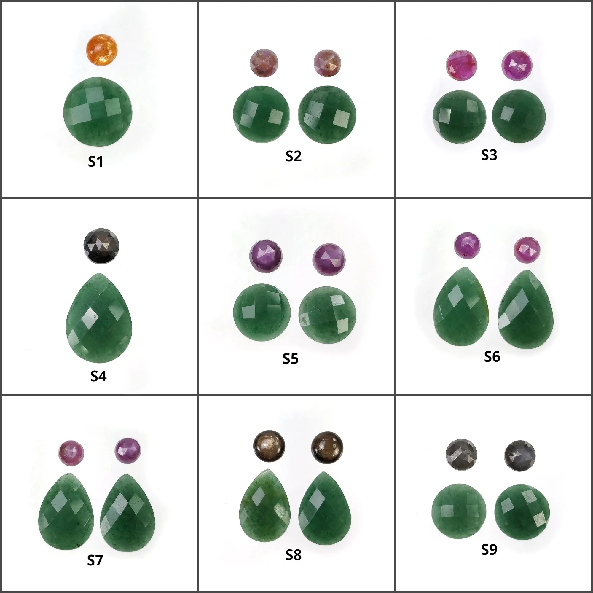 GREEN QUARTZITE & Raspberry Pink Sapphire Gemstone Checker Rose Cut : Natural Untreated Quartzite Pear Round Shape 2pcs 4pcs