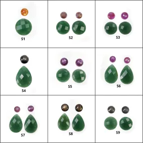 GREEN QUARTZITE & Raspberry Pink Sapphire Gemstone Checker Rose Cut : Natural Untreated Quartzite Pear Round Shape 2pcs 4pcs