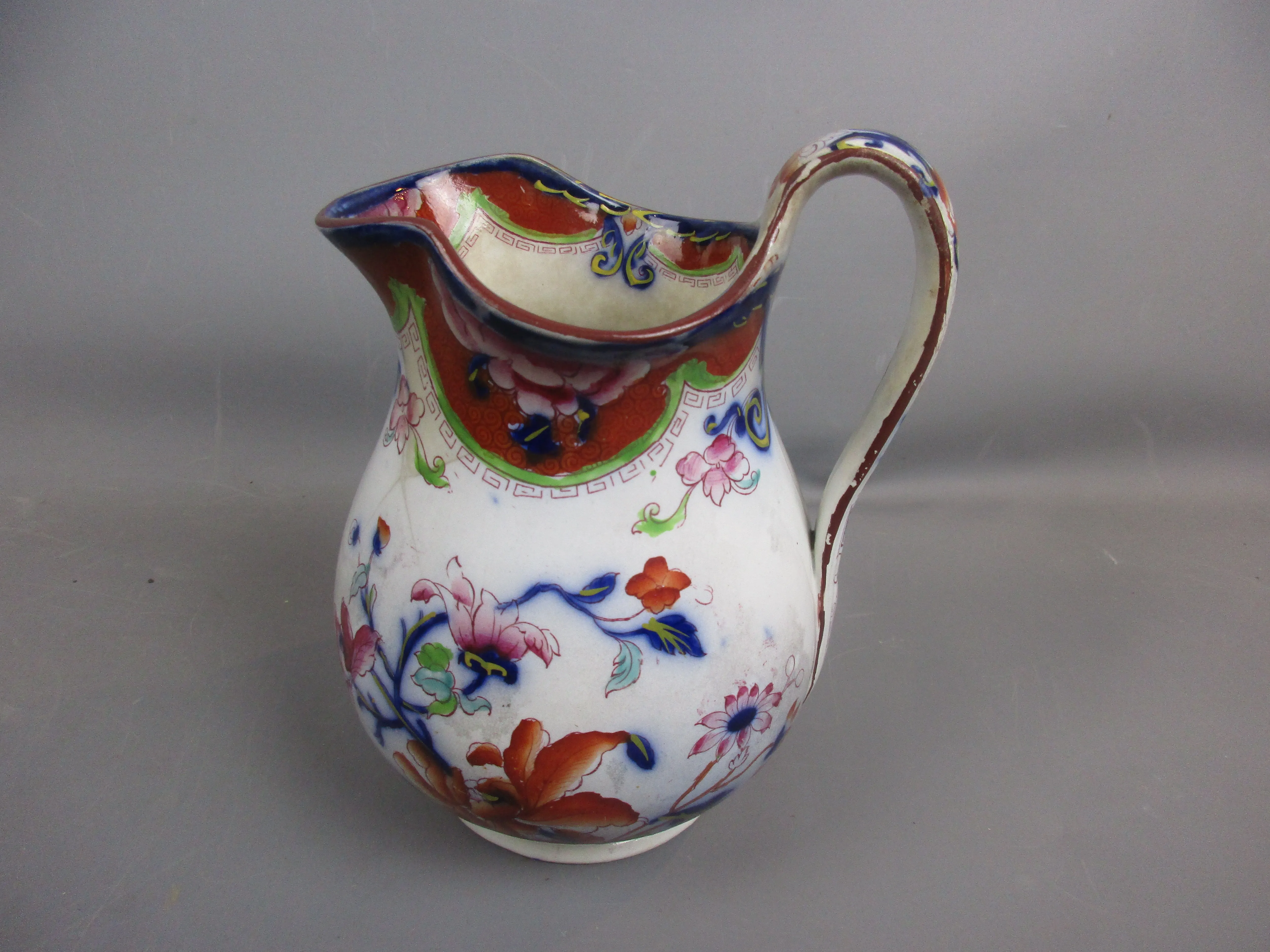 Hand Painted Imari Style Puce Transfer Ceramic Water Jug Antique Georgian c1820