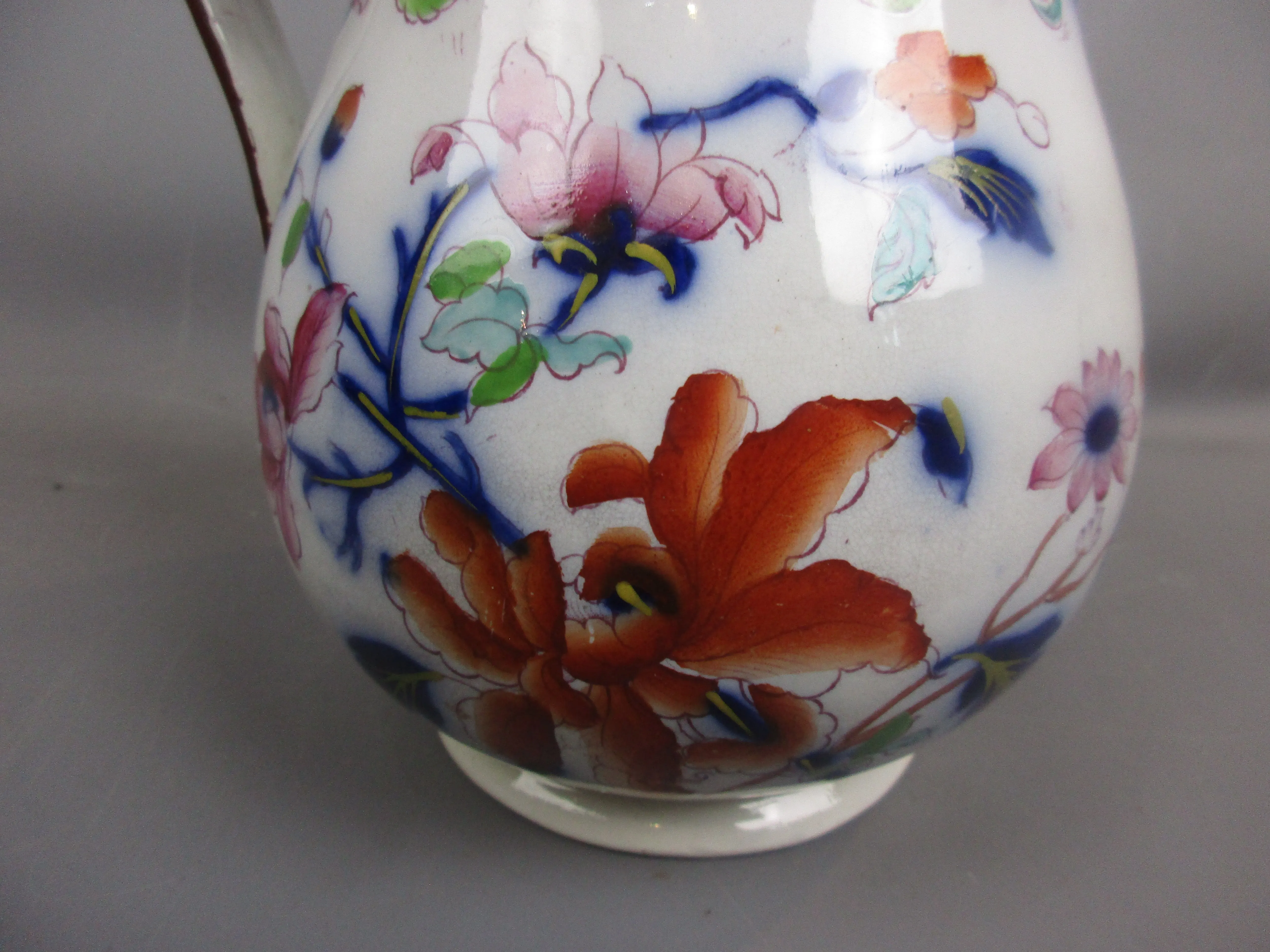 Hand Painted Imari Style Puce Transfer Ceramic Water Jug Antique Georgian c1820