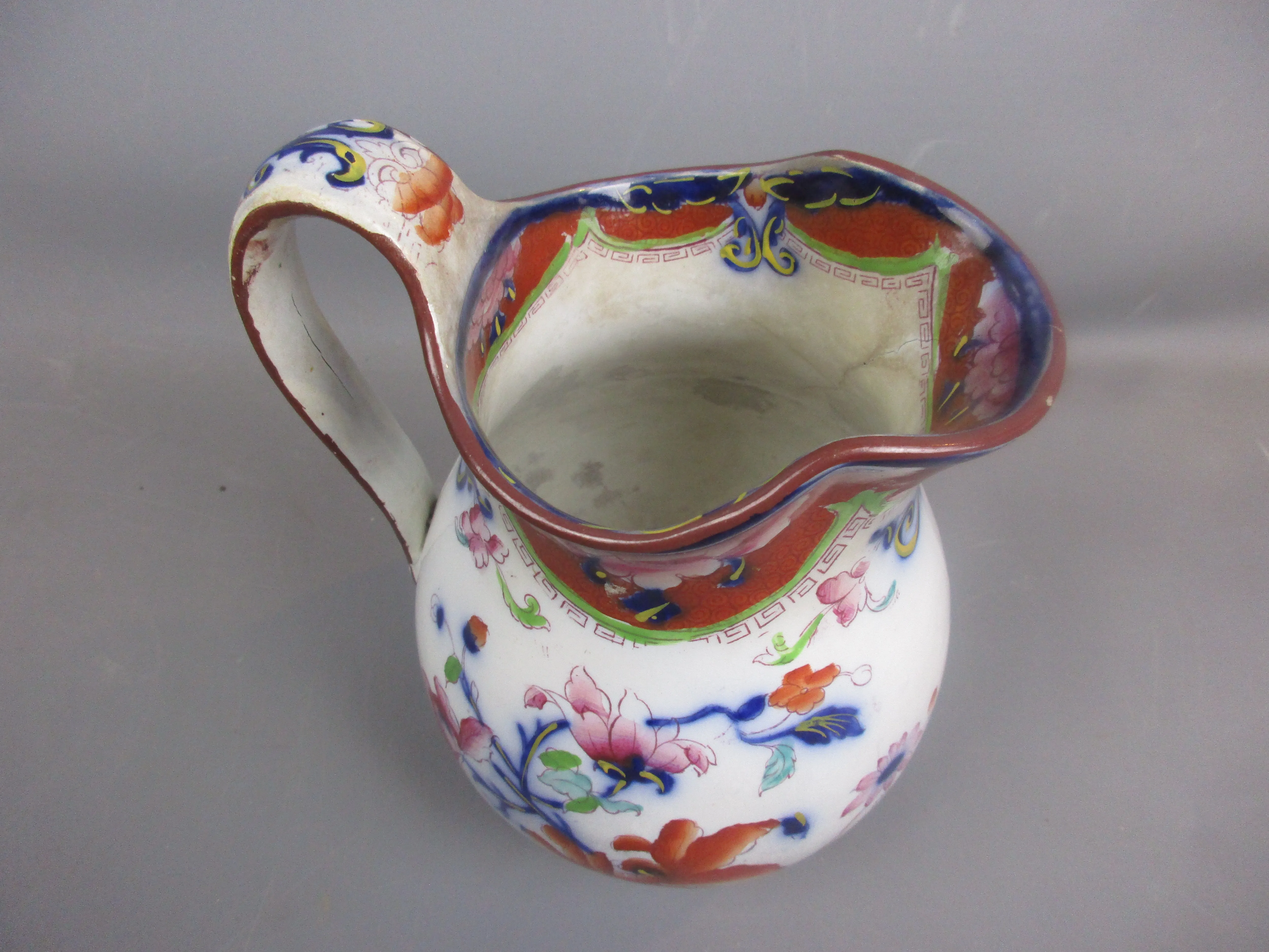 Hand Painted Imari Style Puce Transfer Ceramic Water Jug Antique Georgian c1820