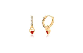 Heart Red Crystal Yellow Gold Plating Girls Leverback Earring