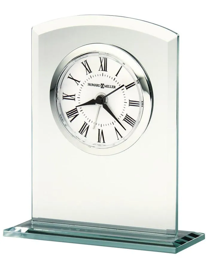 Howard Miller Medina Beveled Glass Alarm Clock - White Dial - Silver Tone Bezel