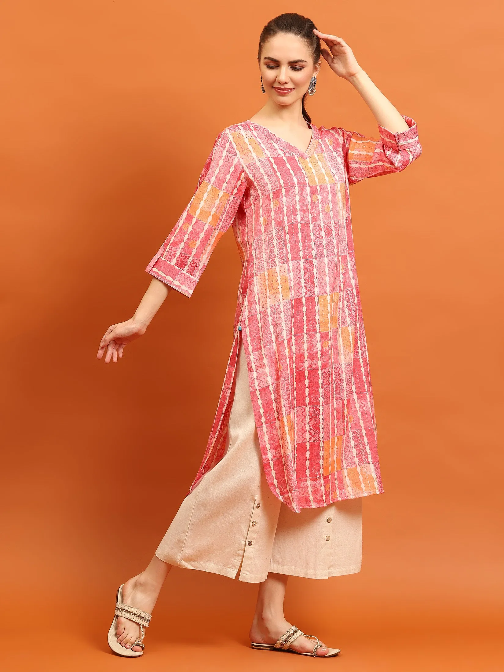 Indiessence Women Pink Tie Dye Printed Kurta