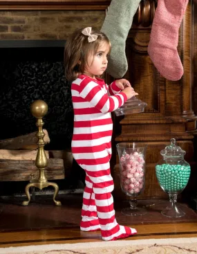 Kid's Footed Red & White Stripes Cotton Pajamas