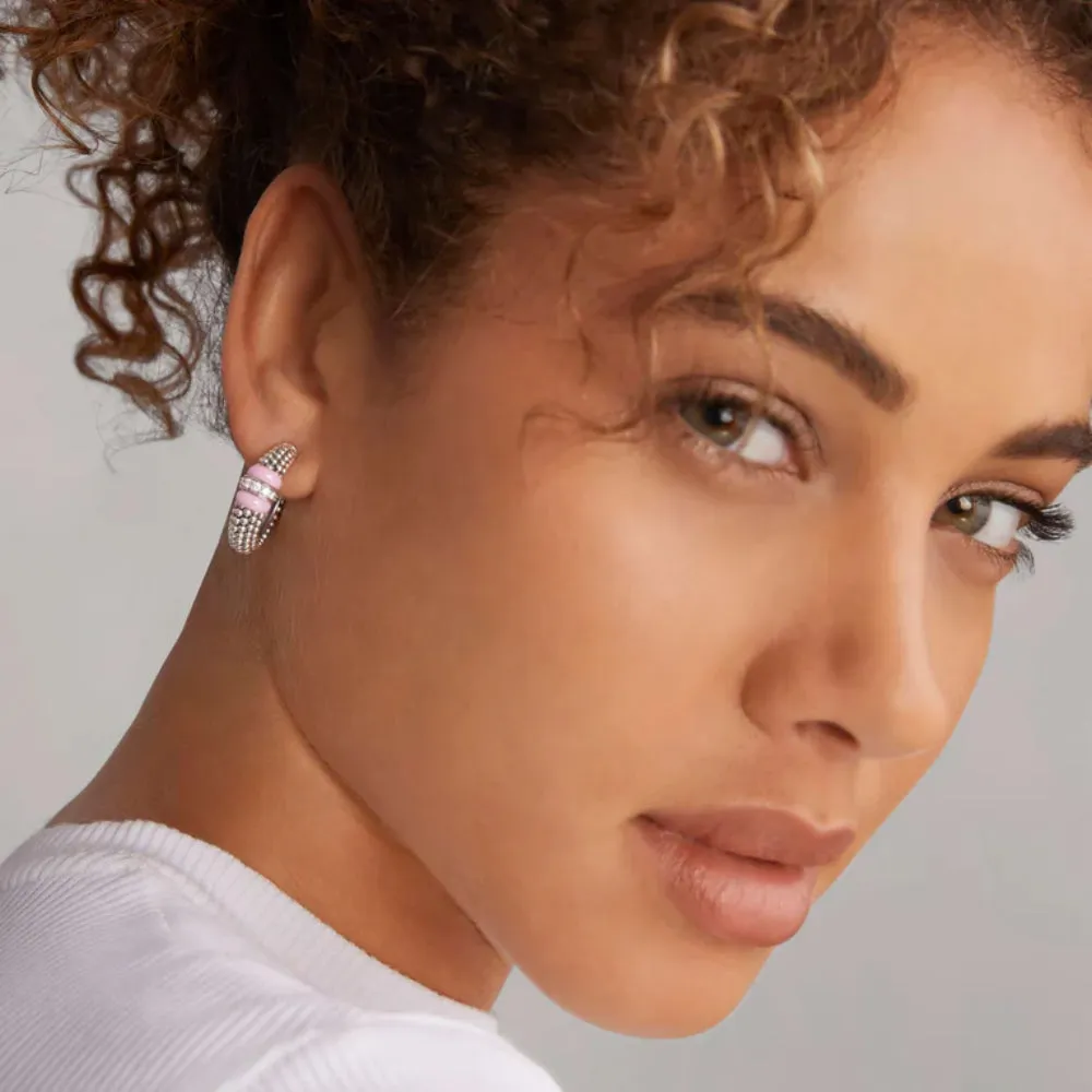 Lagos Pink Caviar Ceramic Caviar Diamond Hoop Earrings