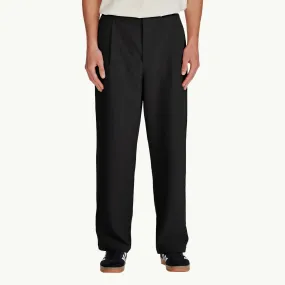 Linen Cotton Front Pleat Pant - Black