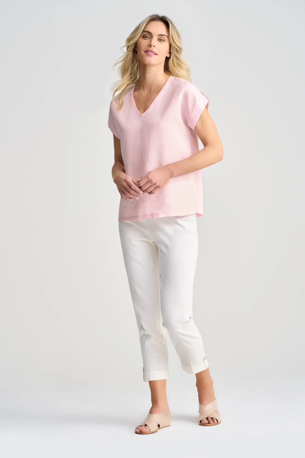 Linen Mix V-Neck T-Shirt