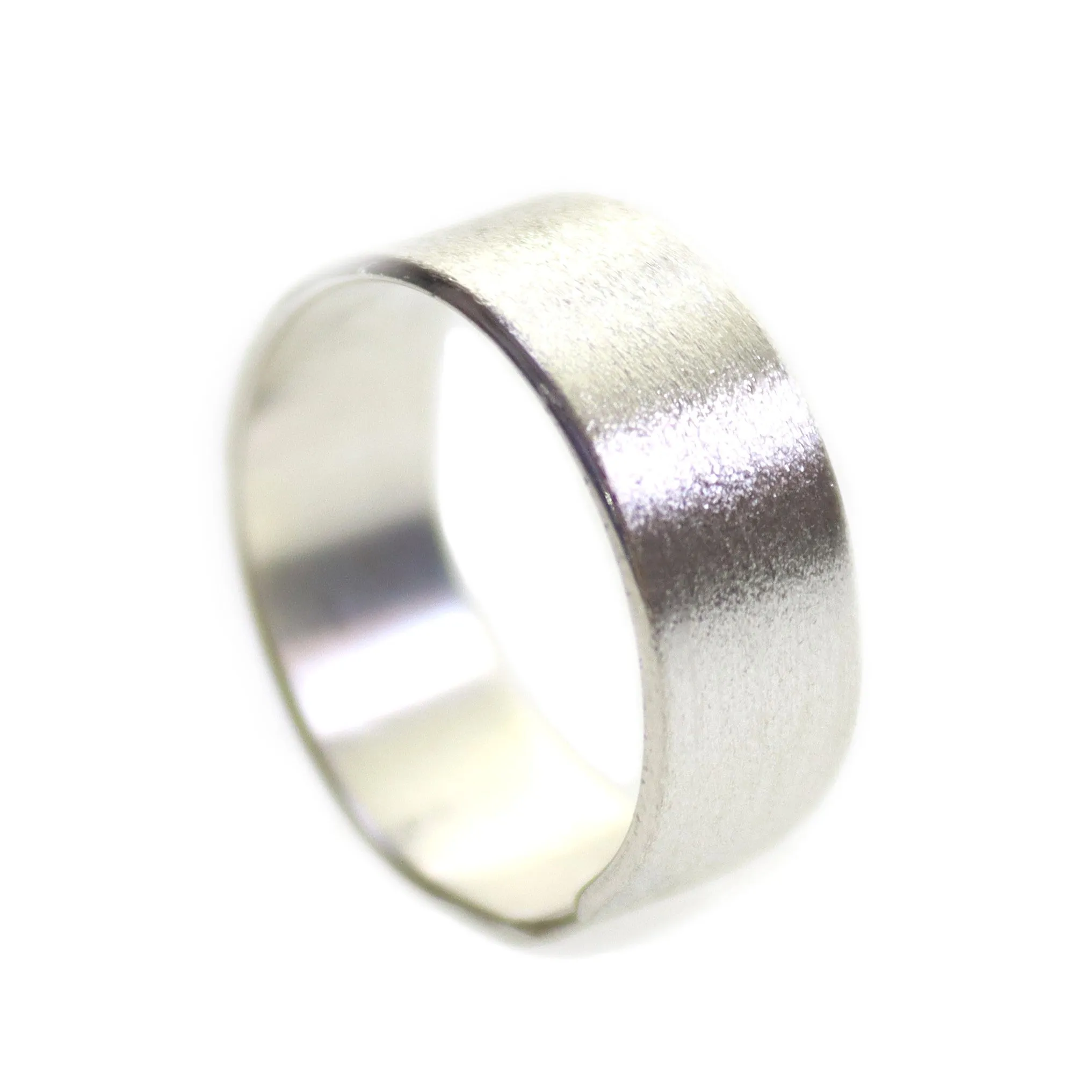 Matte Sterling Silver Ring for Men - Brushed Band 8mm wide