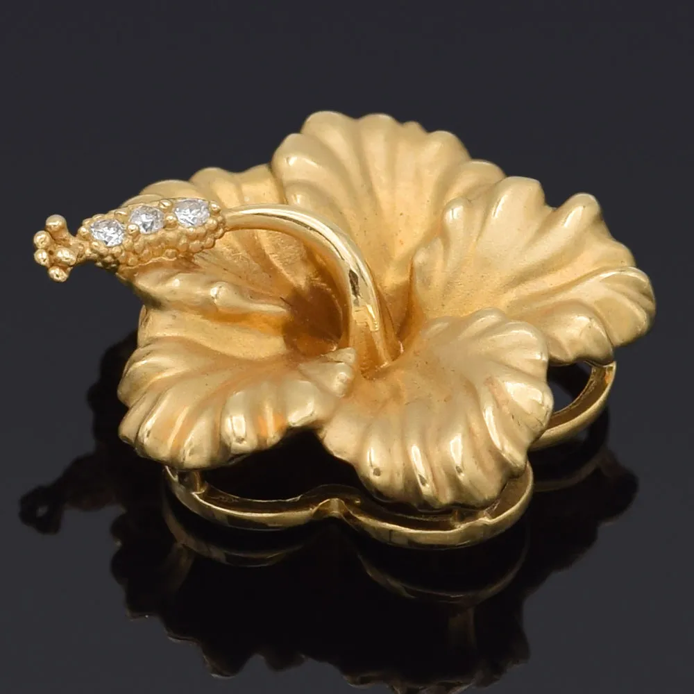 Maui Divers 14K Yellow Gold Diamond Hibiscus Slider Pendant