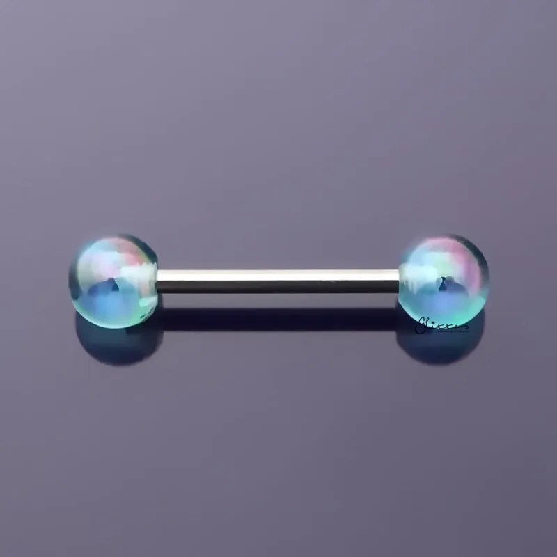 Metallic Aurora Borealis Coating Balls Tongue Barbell - Light Blue