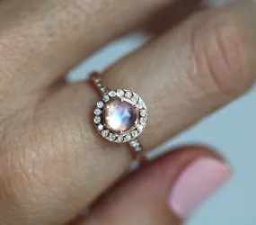 Moonstone & Halo Diamond Ring