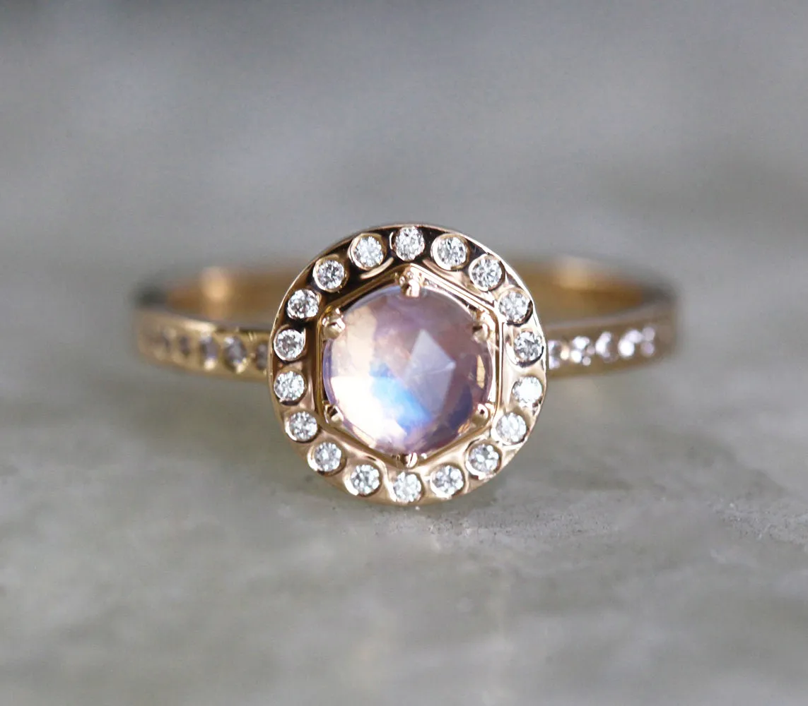 Moonstone & Halo Diamond Ring