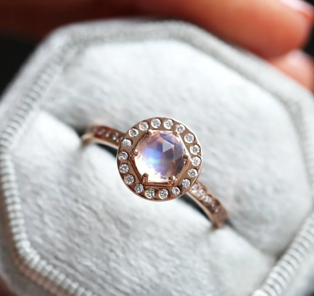 Moonstone & Halo Diamond Ring