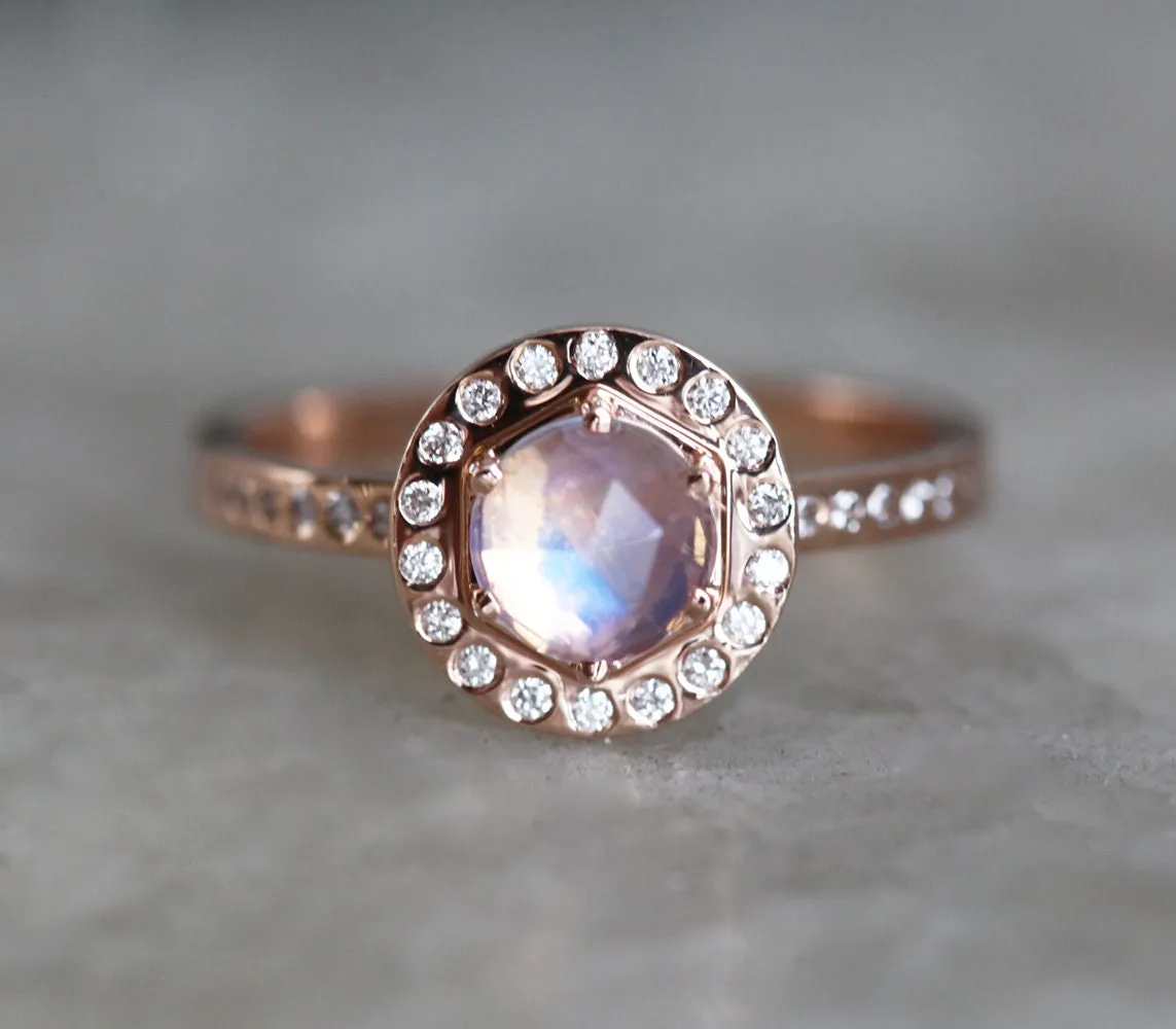 Moonstone & Halo Diamond Ring