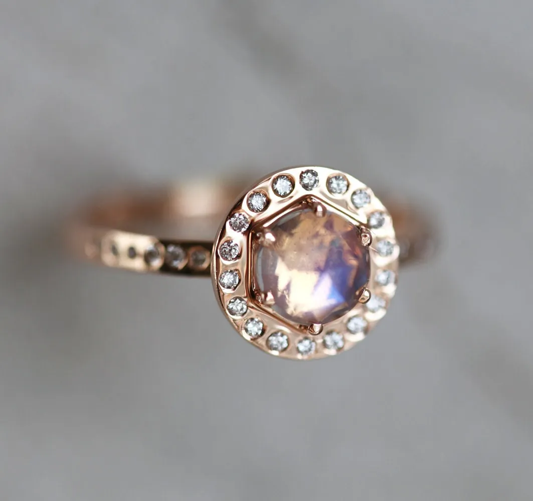 Moonstone & Halo Diamond Ring