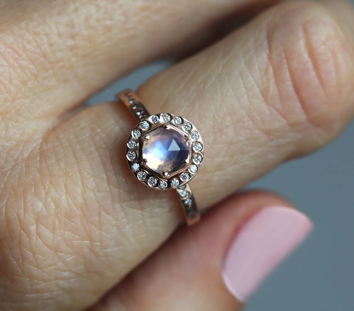 Moonstone & Halo Diamond Ring