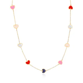 Multicolored Mixed Heart Station Necklace