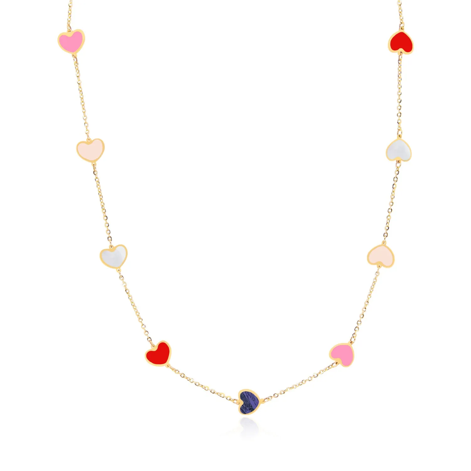 Multicolored Mixed Heart Station Necklace