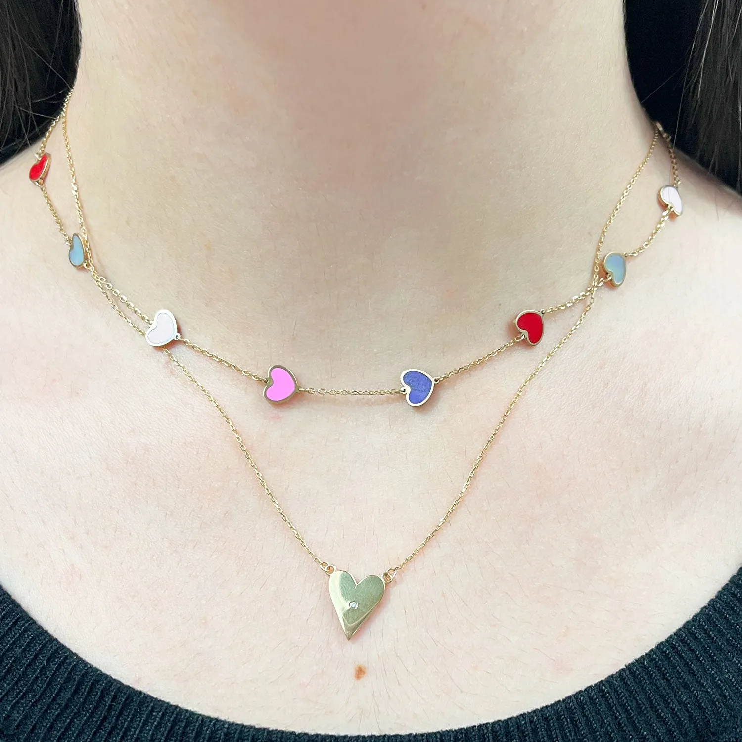 Multicolored Mixed Heart Station Necklace