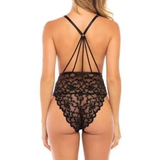 Oh La La Cheri Jeana High Leg Galloon Lace Teddy in Black 52-11156