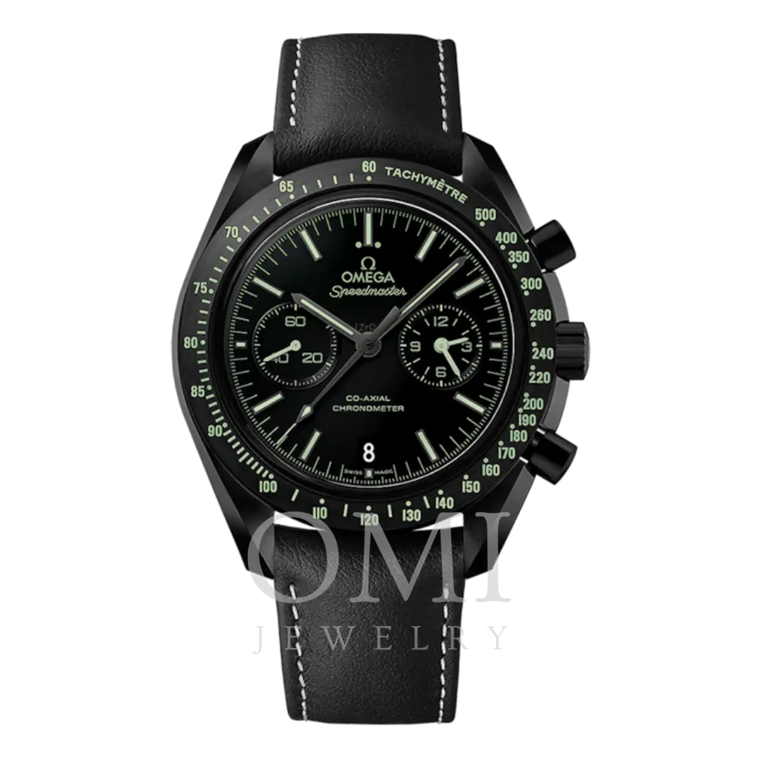 Omega Speedmaster 44.25MM-Pitch Dark Side of the Moon Watch 311.92.44.51.01.004- The Pitch Black Leather Strap With Ecru Stitching