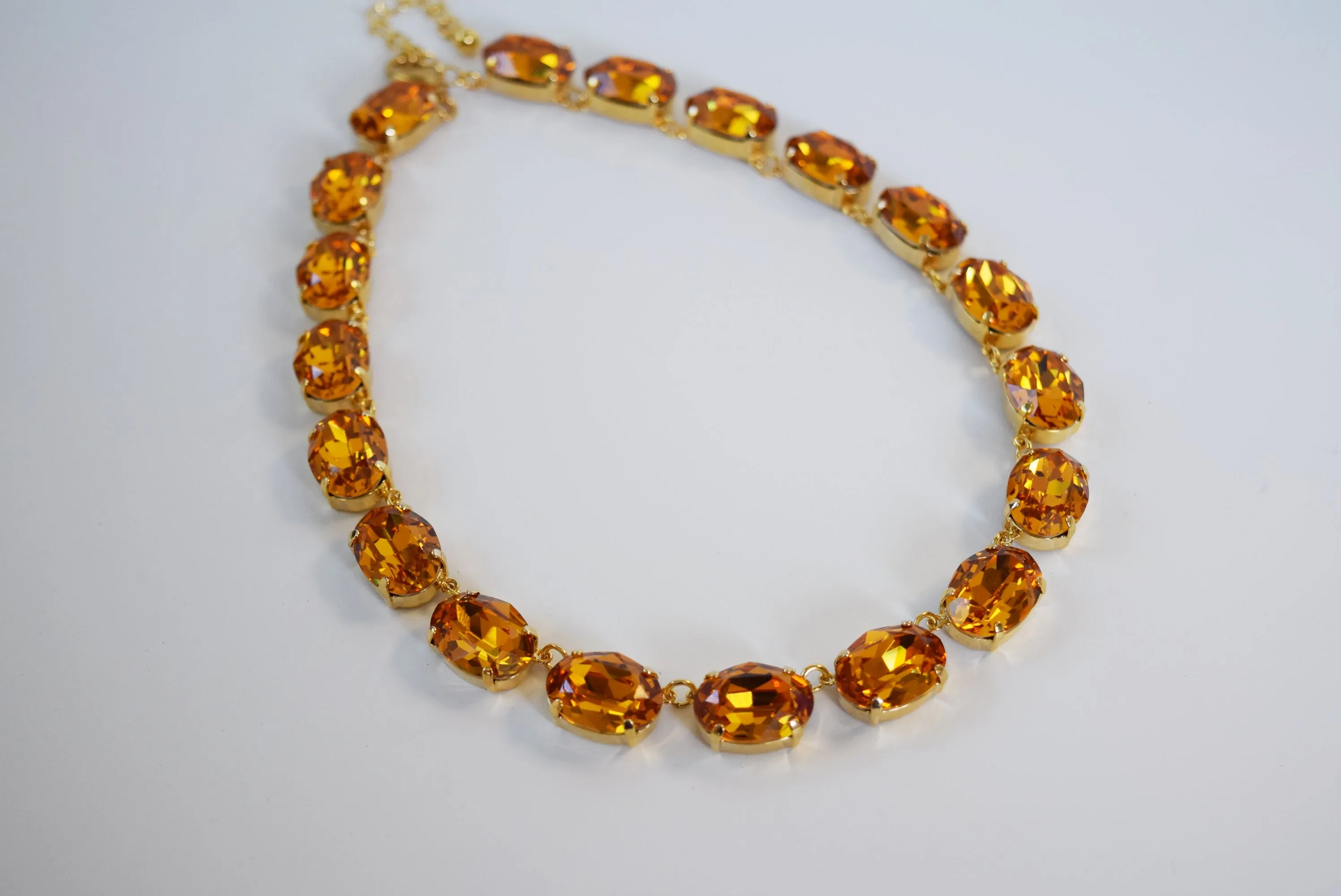 Orange Topaz Swarovski Crystal Collet Necklace - Large Oval