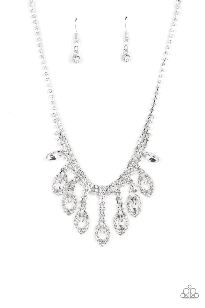 Paparazzi REIGNING Romance White Necklace & Earring Set