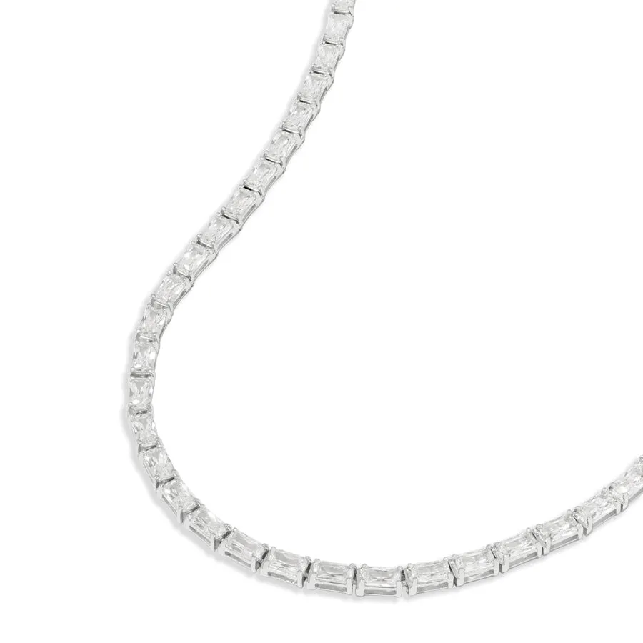 Pave 925 Sterling Silver Baguette Tennis Necklace