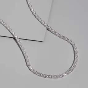 Pave 925 Sterling Silver Baguette Tennis Necklace