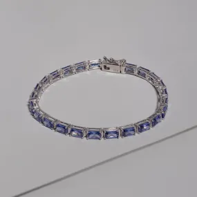 Pave 925 Sterling Silver Tanzanite Baguette Tennis Bracelet