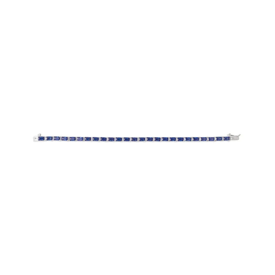 Pave 925 Sterling Silver Tanzanite Baguette Tennis Bracelet