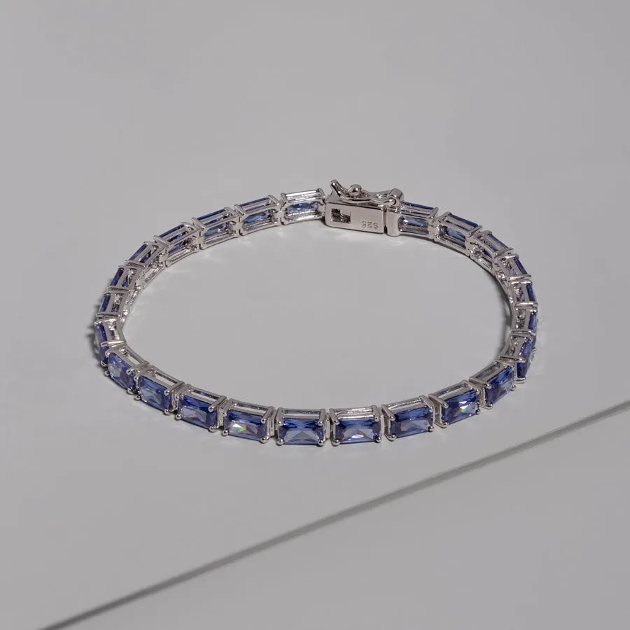 Pave 925 Sterling Silver Tanzanite Baguette Tennis Bracelet