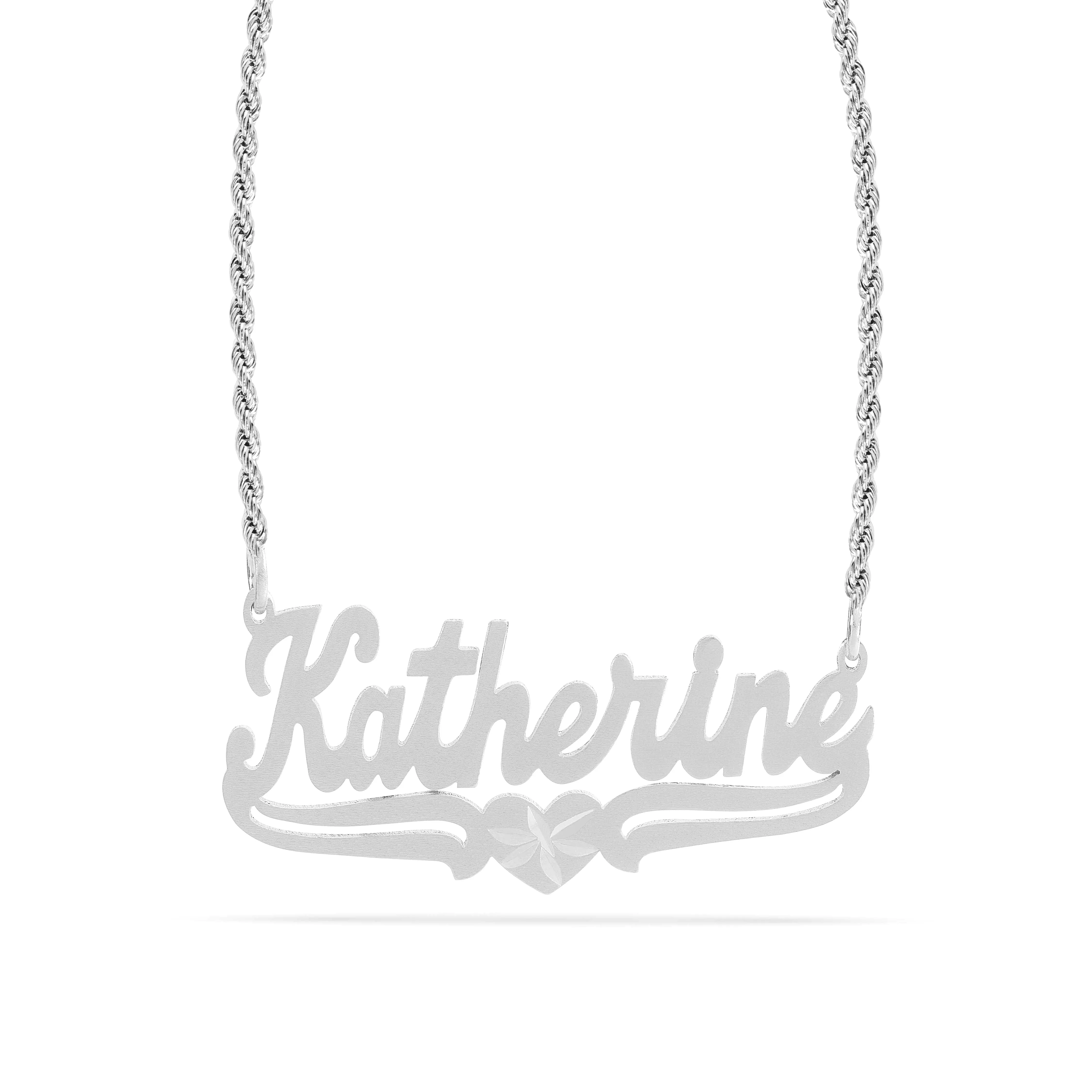 Personalized Name necklace with Satin and Heart Katherine