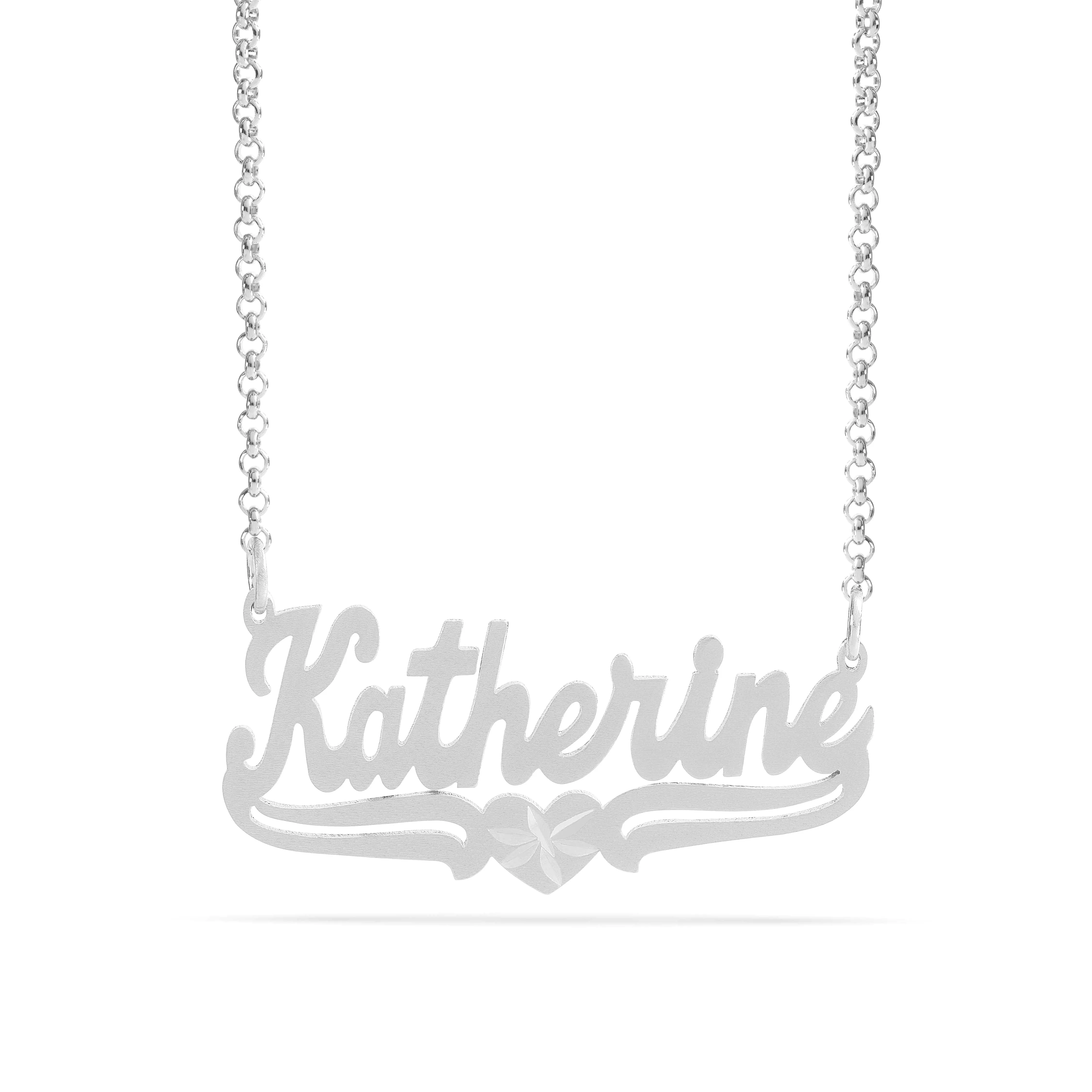 Personalized Name necklace with Satin and Heart Katherine