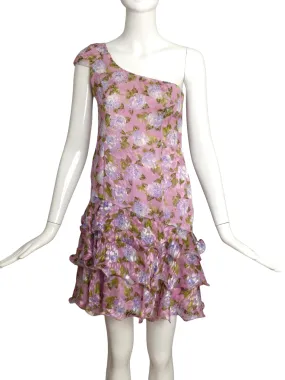 Pink Floral Chiffon Print Dress, Size 4