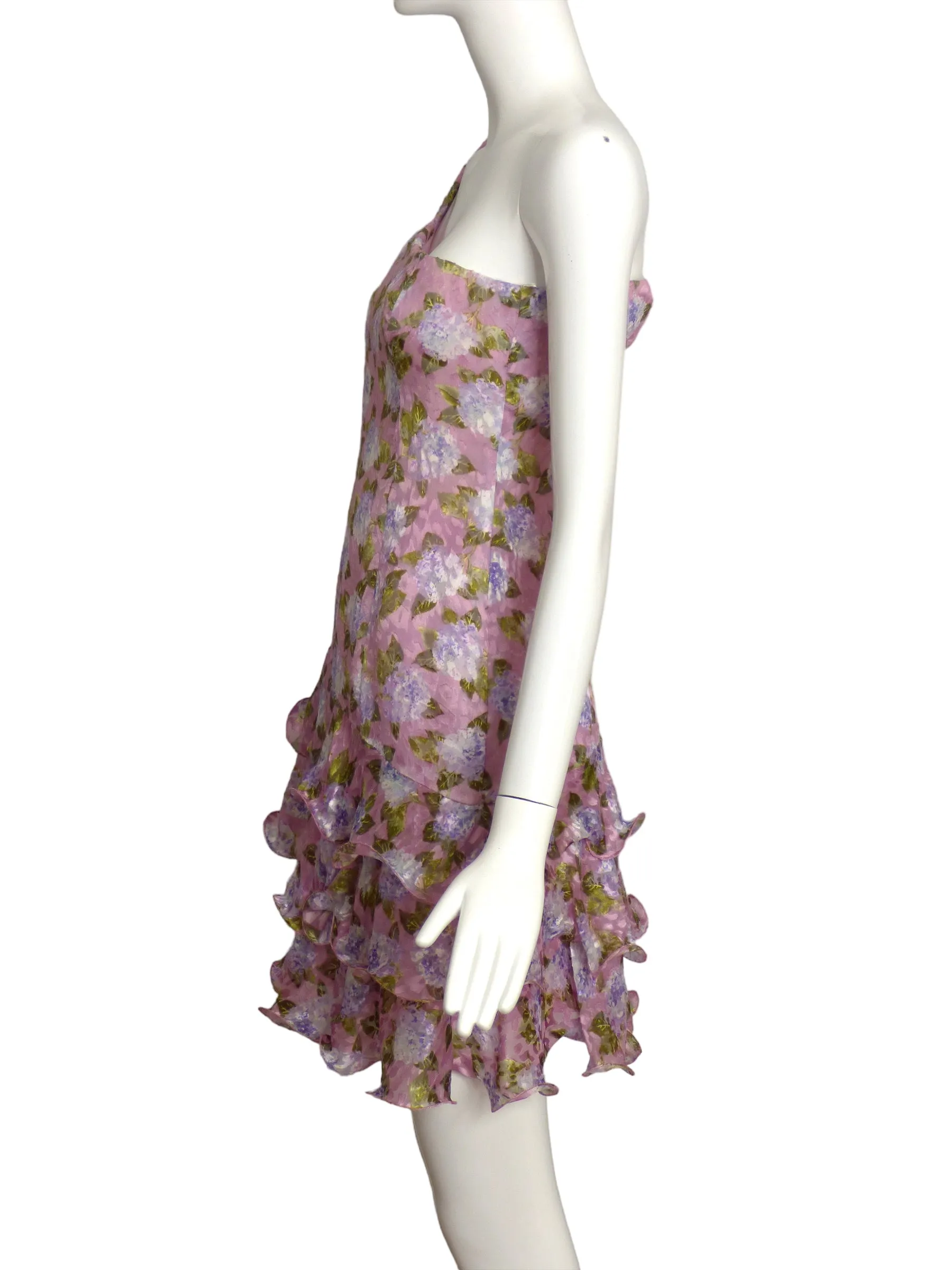 Pink Floral Chiffon Print Dress, Size 4