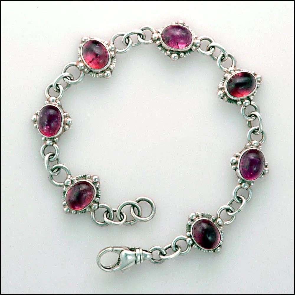 Pink Tourmaline Sterling Silver Adjustable Link Bracelet