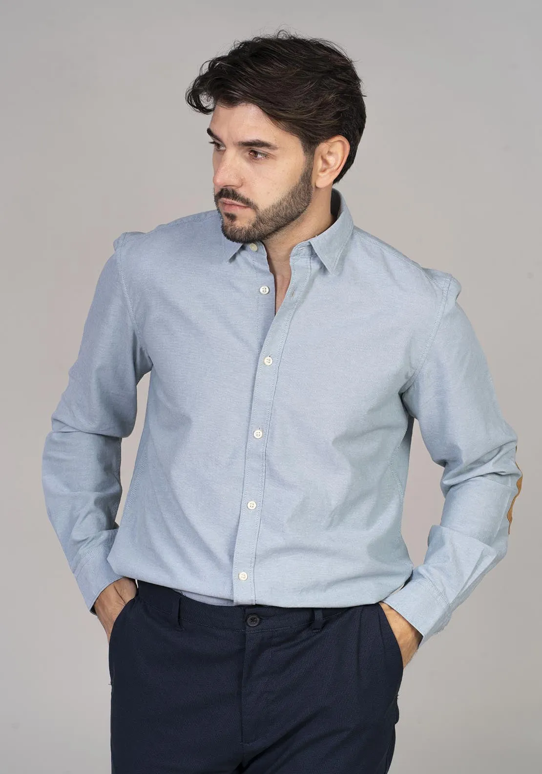 Pinpoint shirt with elbow patches - Blue