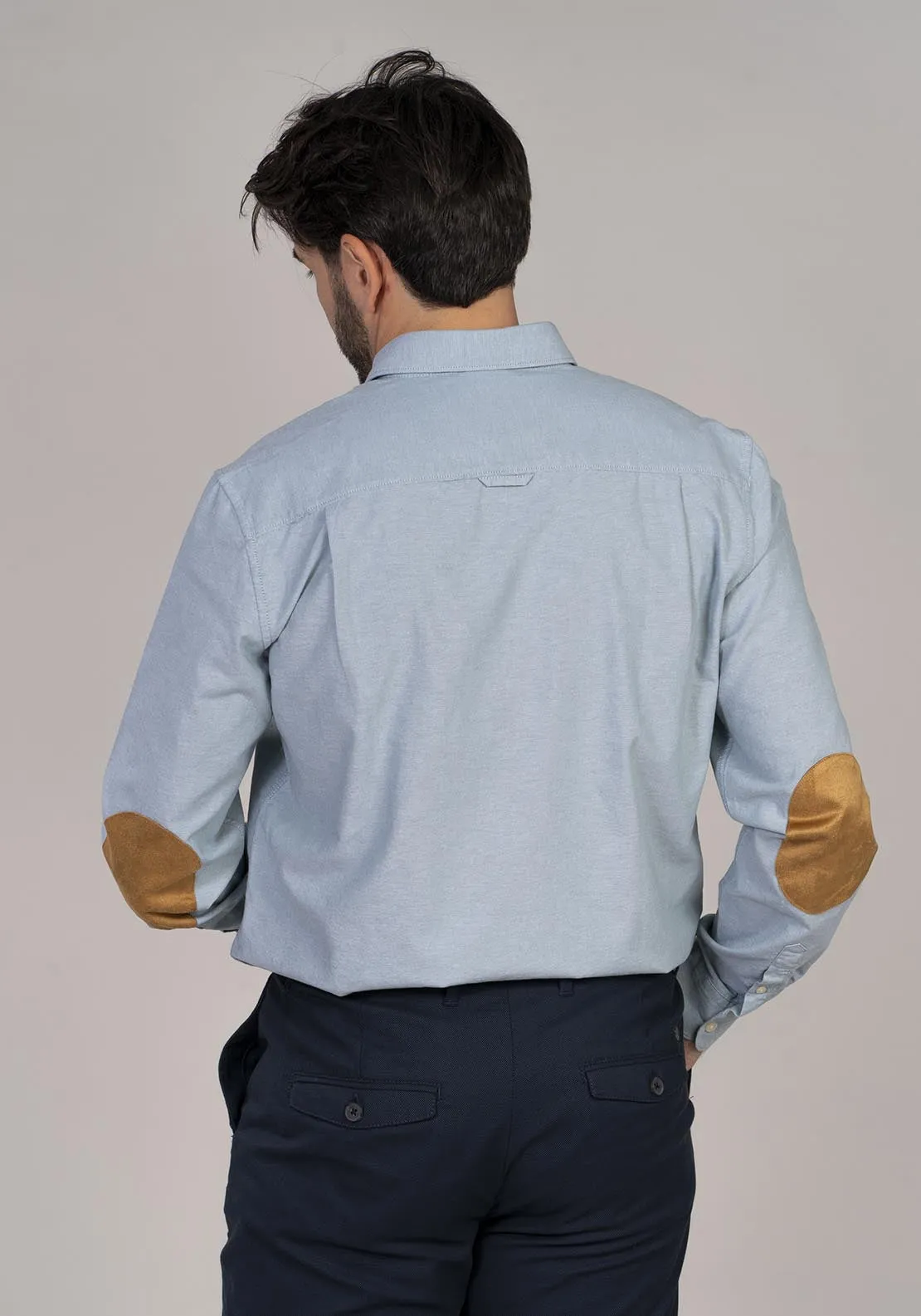 Pinpoint shirt with elbow patches - Blue