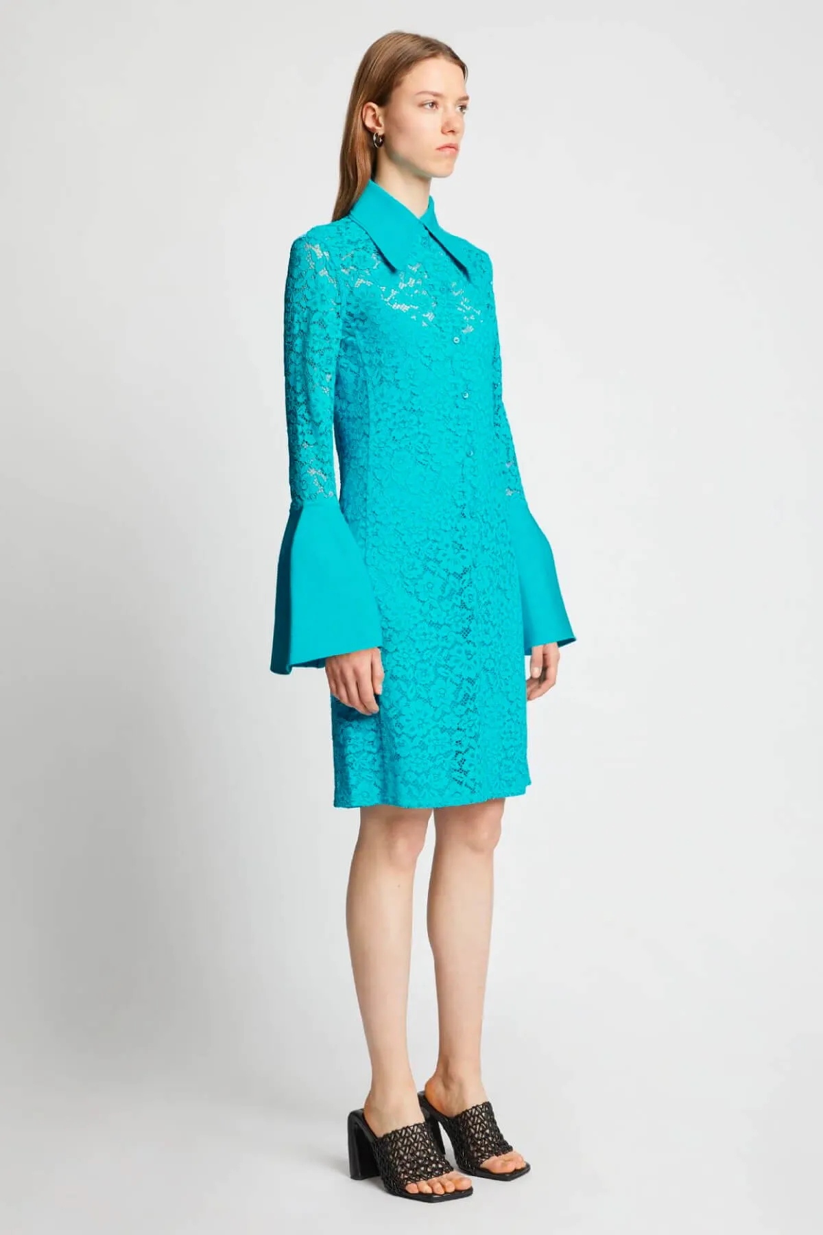 Proenza Schouler Stretch Lace Shirt Dress - Cyan