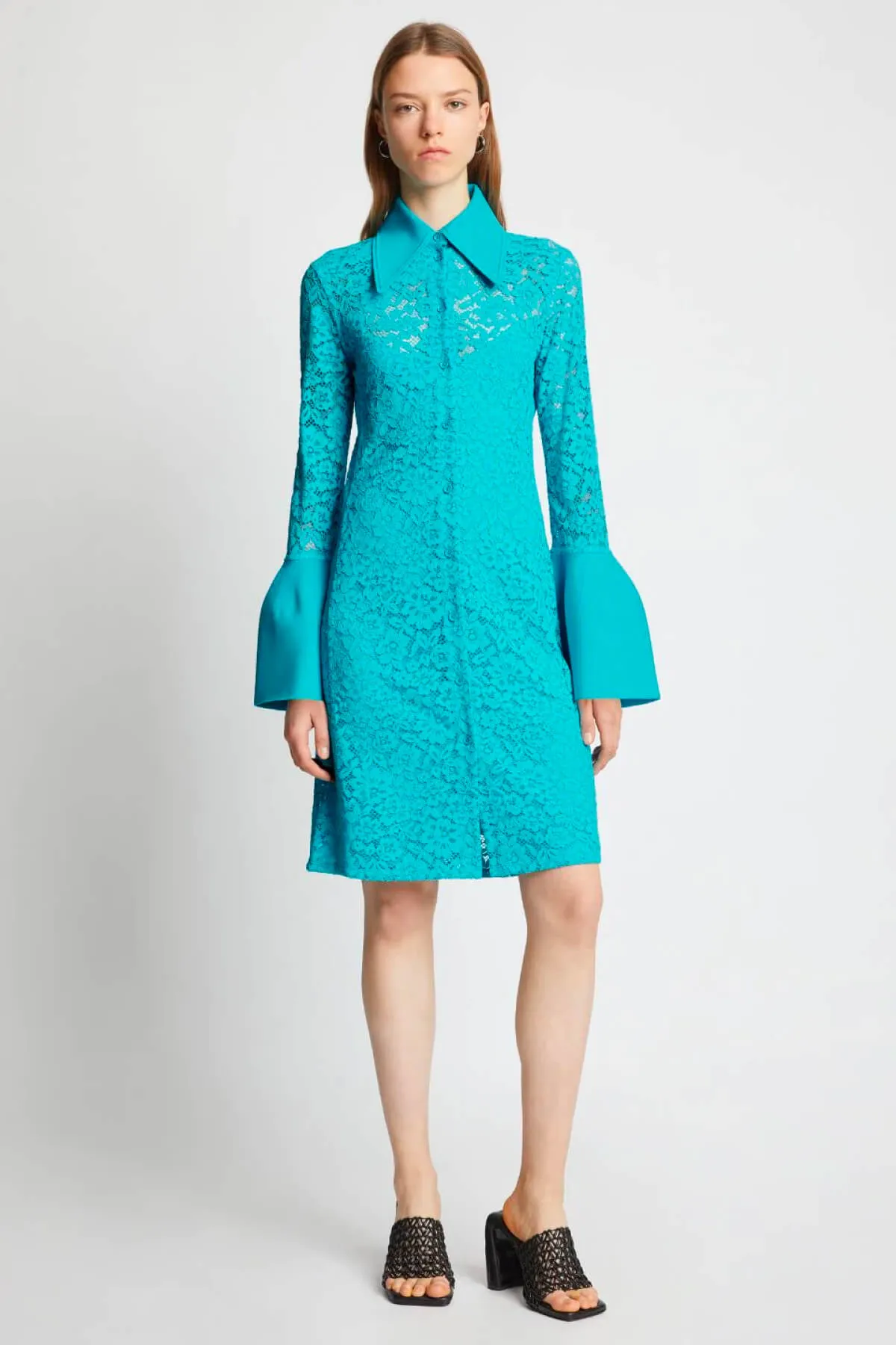 Proenza Schouler Stretch Lace Shirt Dress - Cyan