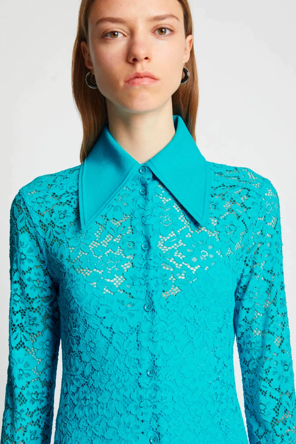 Proenza Schouler Stretch Lace Shirt Dress - Cyan