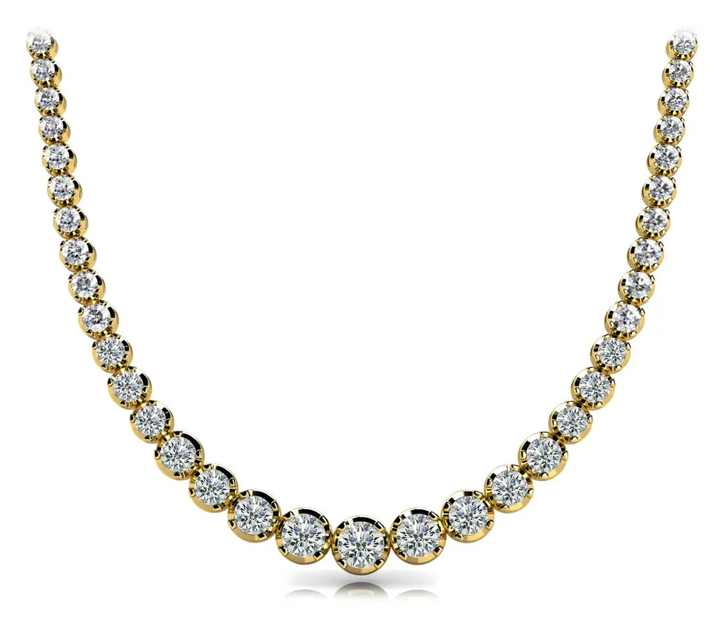 RAIN 10 Carat Diamond Rivera Graduated Necklace in 18K Gold 4 Prong Low Base Basket  F Color VS1 Clarity BY MIKE NEKTA